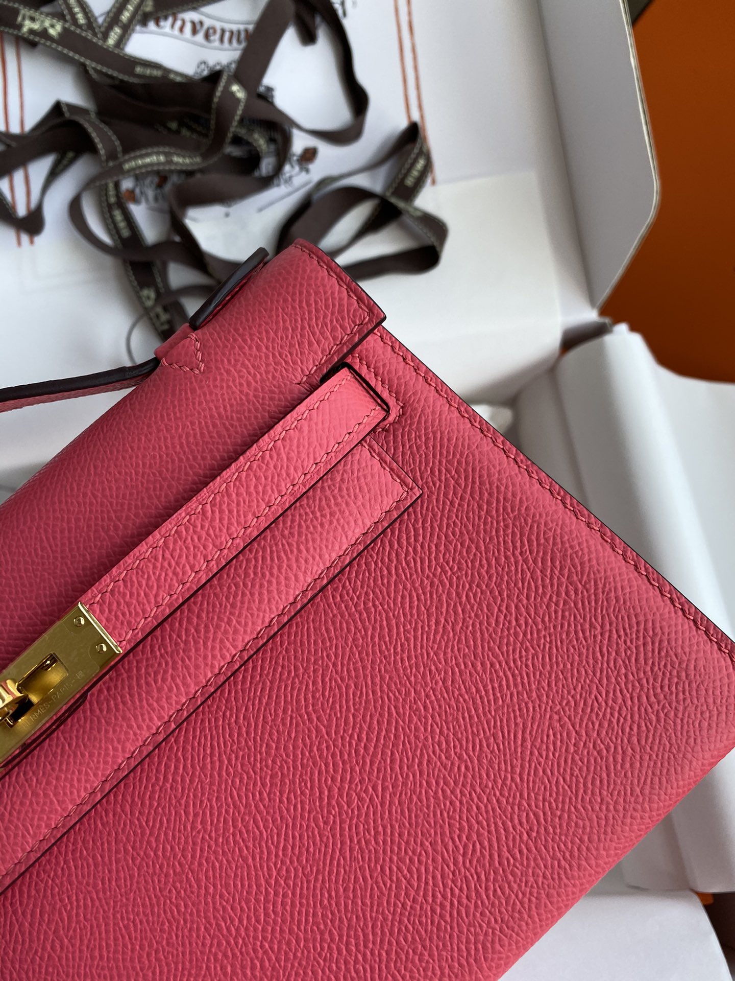 Hermes Mini Kelly Pochette 22cm Bag In Rose Red Epsom Leather